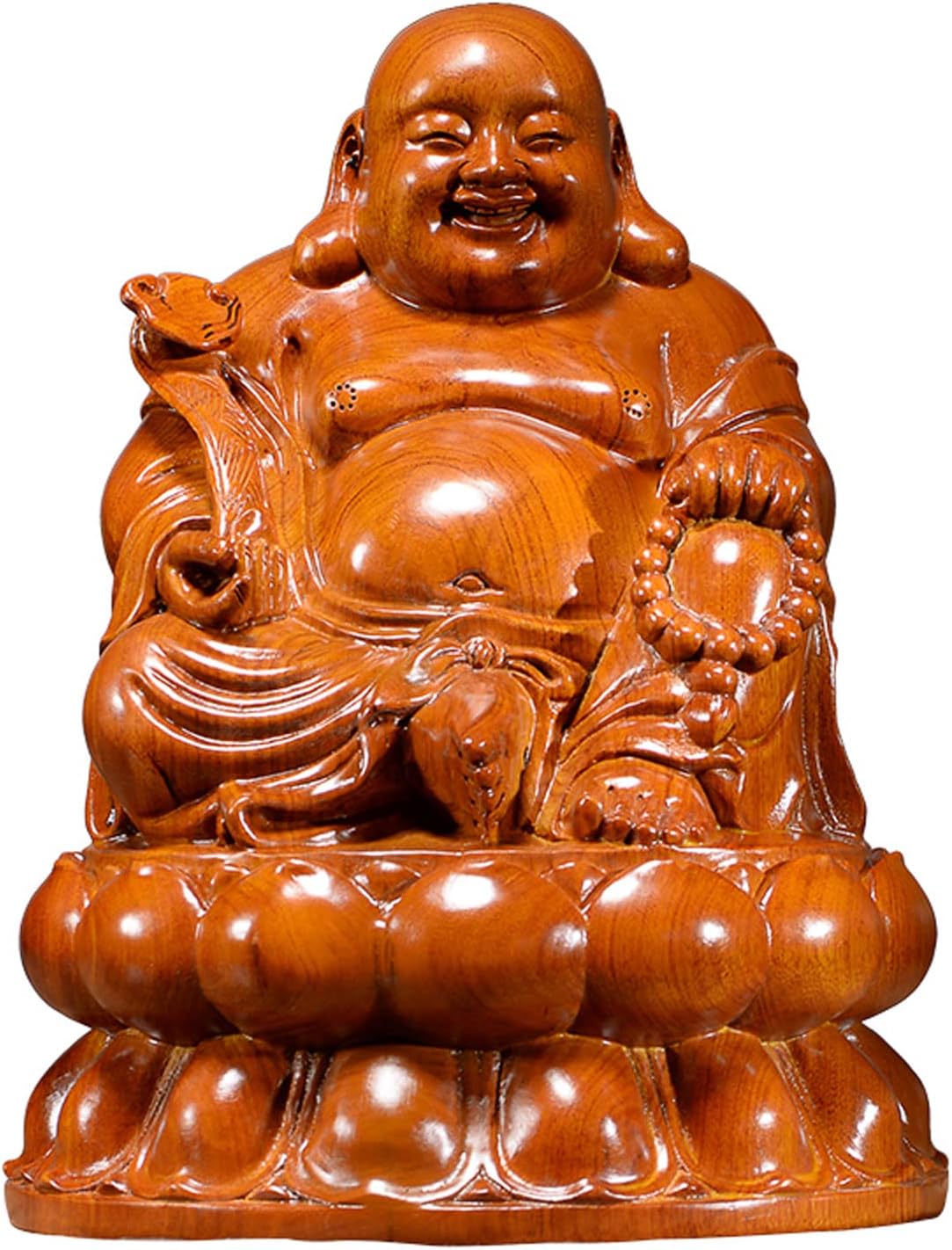 【送料無料】木彫り　布袋様　縁起物　七福神　インテリア　横　約35cm 木彫り像 置物 布袋様 七福神 縁起物①